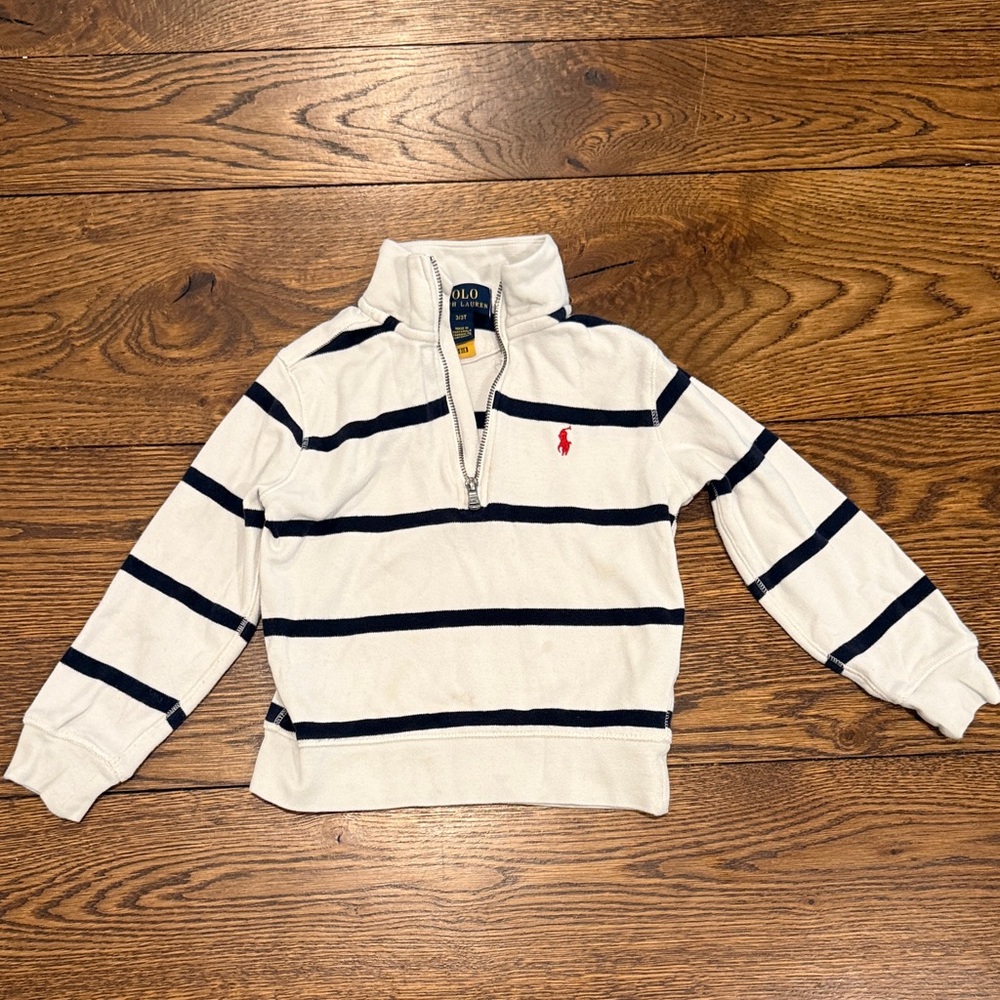 Ralph Lauren Cream and Black Striped Quarter-Zip Sweater